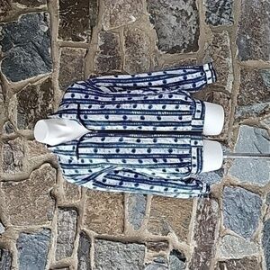 Oscar de la Renta vintage blue & white dots &stripes zip up silk jacket  Size M